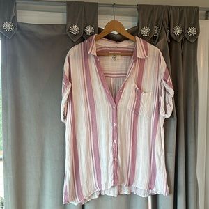 EUC pink striped gauze button up shirt.